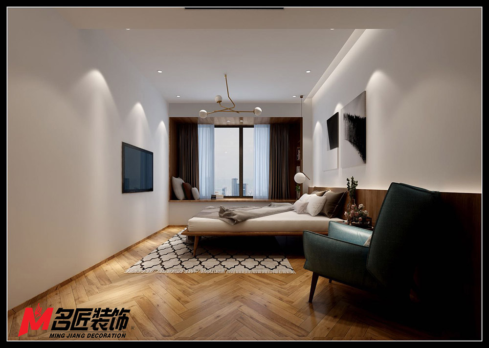 星光耀三居130平米黑白灰轻奢风格装修案例-次卧 星光耀三居130平米黑白灰轻奢风格装修案例-次卧