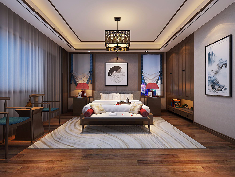 新中式风格别墅装修设计效果图-东逸湾水漾林岸别墅410平米-别墅装修设计卧室 新中式风格别墅装修设计效果图-东逸湾水漾林岸别墅410平米-别墅装修设计卧室