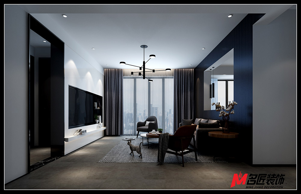 星光耀三居130平米黑白灰轻奢风格装修案例-客厅 星光耀三居130平米黑白灰轻奢风格装修案例-客厅